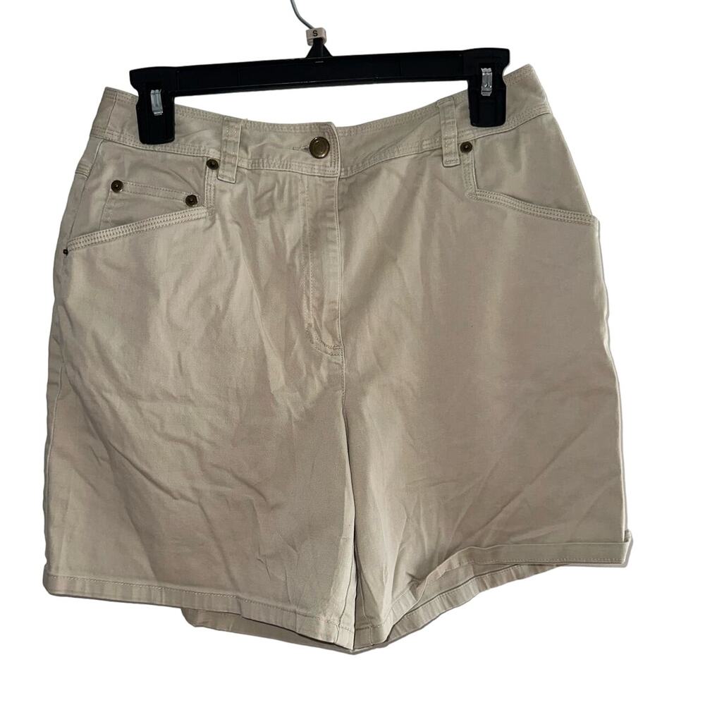 Preppy Khaki Talbots Chino Shorts Golf Shorts Flat Front Stretch Size 8 Tan